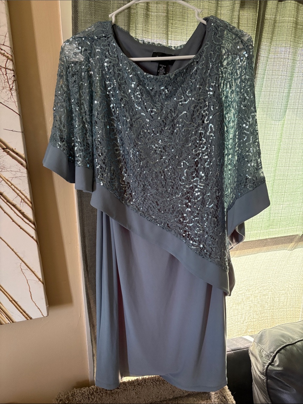 R&M Richards Slate Gray Sequin Lace Midi Dress